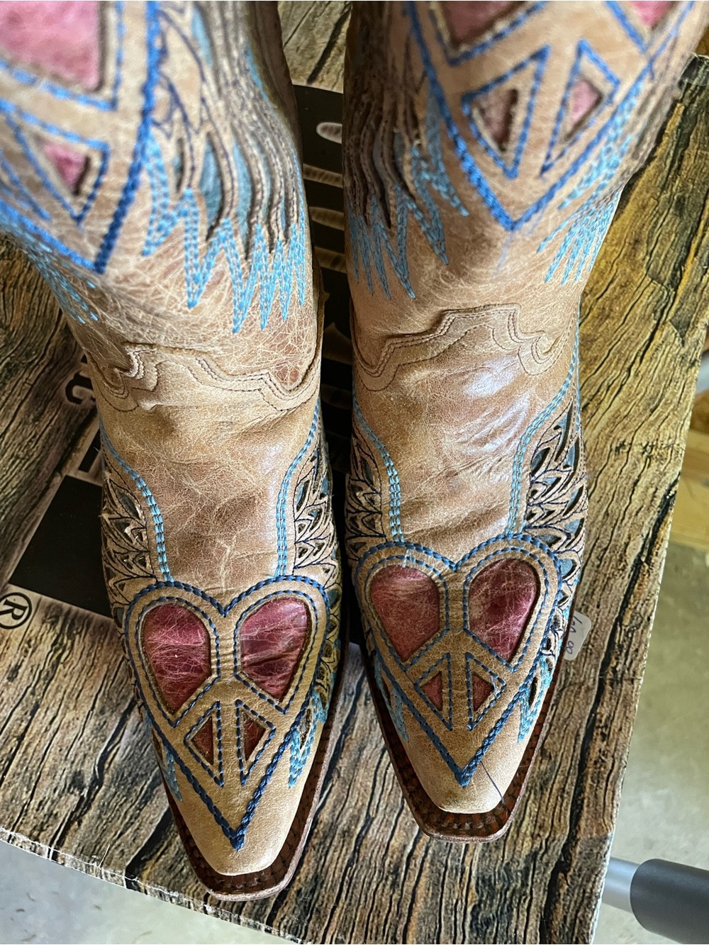 Corral Vintage Leather Cowboy Boots, Blue Jean Wing Embroidery - Picture 9 of 13